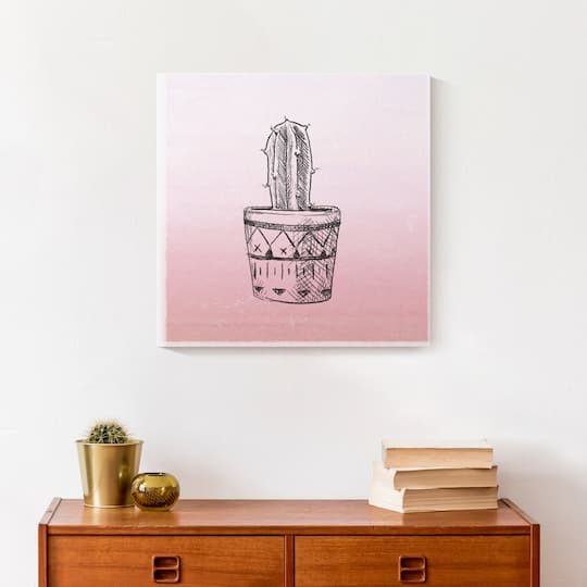 Pink Single Potted Cactus 16" x 16" Canvas Wall Art
